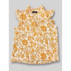 Karl Lagerfeld Yellow Floral Flutter Sleeve Blouse Top XS NWT Workwear Summer